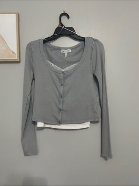 Jessica Simpson Layered Lace-Trim Button Down Top